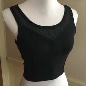 bebe Black Cropped Bodycon Top with Side Cutouts Sz Medium